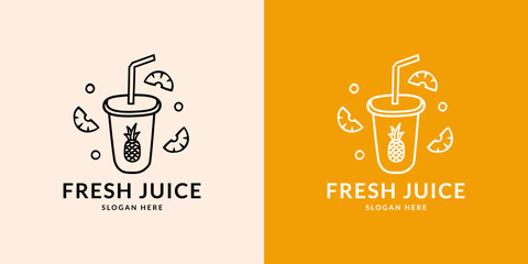 Fresh juice logo. Pineapple. Hand drawn.