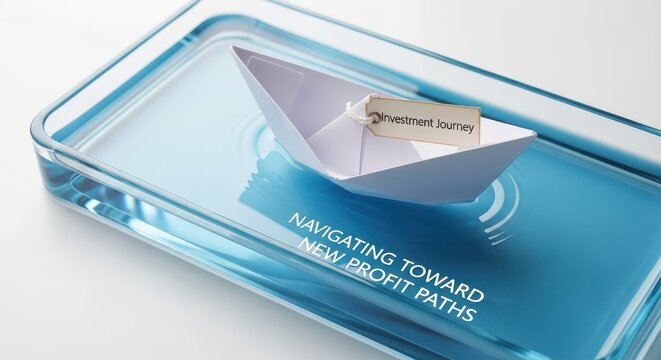 Paper Boat Carrying Investment Journey Message on Blue Surface