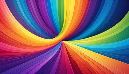 Abstract depiction showcasing a vibrant spectrum of colors, radiating outward from a central point, creating a dynamic and swirling pattern