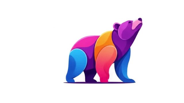 Colorful vector illustration of a bear looking up on a white background