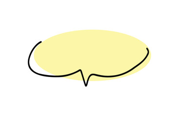 speech bubble, talk, communication, message, dialogue, conversation, thought, idea, empty, blank, yellow, oval, outline, hand drawn, doodle, simple, graphic, design element, isolated, white background