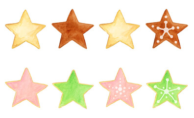 手描き水彩イラスト かわいい星型アイシングクッキー / Hand-drawn Watercolor Illustration Cute Star-shaped Icing Cookie