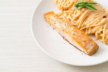 grilled salmon with spaghetti creamy tomato sauce