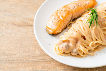 grilled salmon with spaghetti creamy tomato sauce