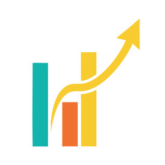 A bar chart with an upd trending arrow symbolizing growth and success.