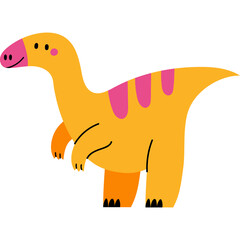 Orange Cartoon Dinosaur With Pink Stripes And Spots Standing On Transparent Background