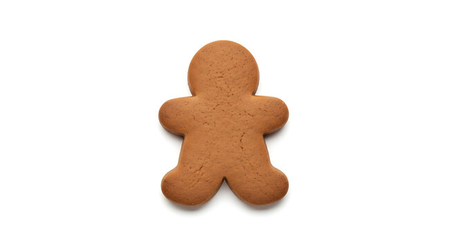 Single gingerbread man cookie on white background food