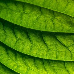Close-up of vibrant green plant leaves, veins visible