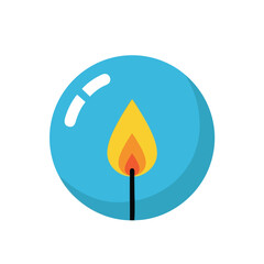 A stylized of a lit match inside a blue circle.