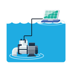 A solar-powered water pump connected to a laptop.