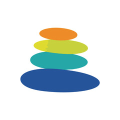 A stack of colorful oval stones on a white background.