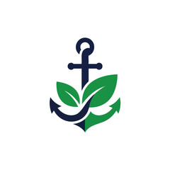 Anchor with green leaves symbol