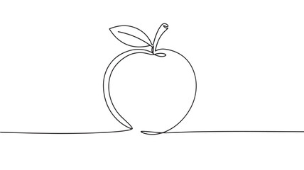 Minimalist single line drawing of a fresh apple with a leaf, symbolizing simplicity and natural goodness.