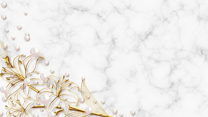 gold lily, pearl and marble background