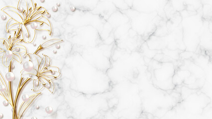 gold lily, pearl and marble background