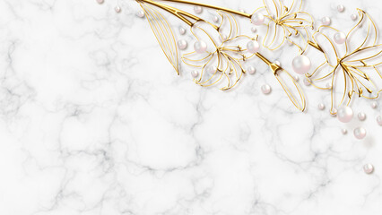gold lily, pearl and marble background