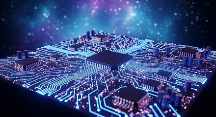 Futuristic glowing circuit board design showcasing high tech innovation and advanced digital technology concept