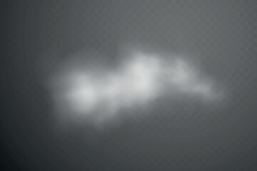 Smoke effect background. Realistic decorative fog in the air, vapor, creeping smoke puff. Layout of cloudy smog. Transparency vector illustration.