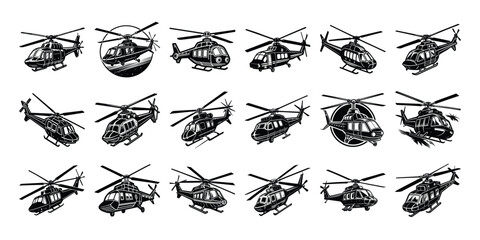 Collection of Helicopter silhouettes in different positions