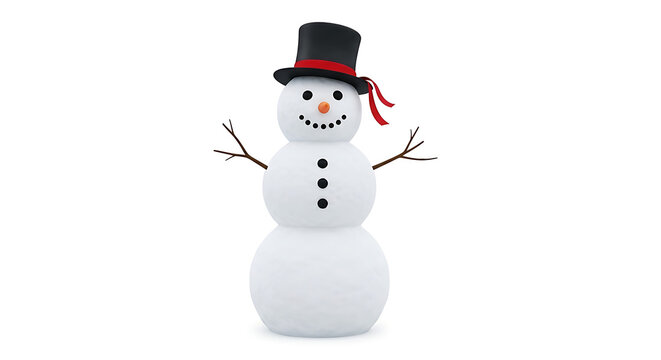 Snowman with black top hat and red ribbon winter white - Powered by Adobe