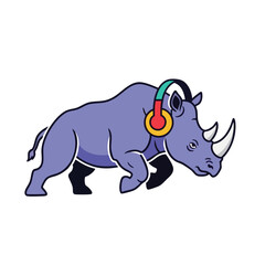 Fototapeta premium A cartoon rhino wearing colorful headphones.