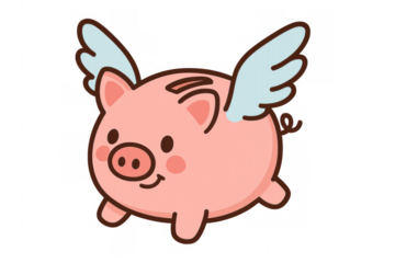 Flying piggy bank cartoon illustration showing savings concept, financial dream, or money aspirations with wings