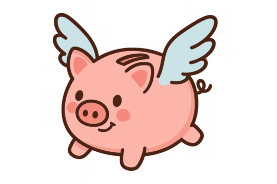 Flying piggy bank cartoon illustration showing savings concept, financial dream, or money aspirations with wings