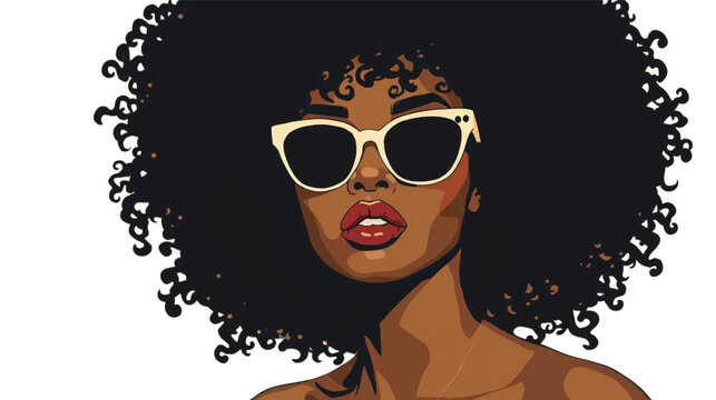 Vector portrait poster illustration afro black woman pose sideways curly hairstyle avatar for social media. Ai Generate 