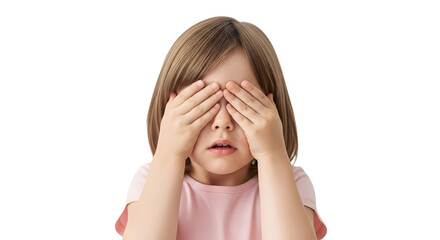 Little girl covering her eyes playfully, peeking through her fingers, curious and innocent expression