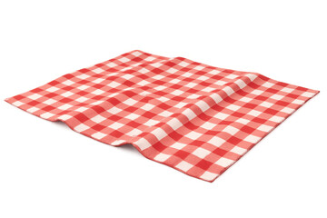 Red and white checkered picnic blanket or tablecloth. Gingham textile pattern on transparent background
