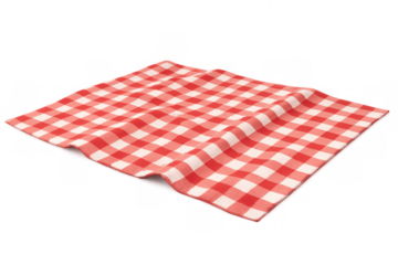 Red and white checkered picnic blanket or tablecloth. Gingham textile pattern on transparent background