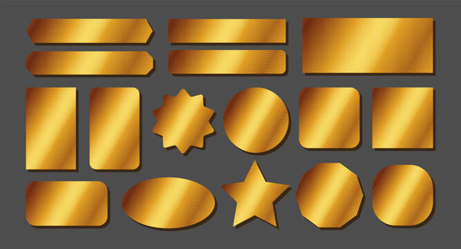 Golden badges set. Geometric form tickets with money texture for lottery cards, sale coupons, scratchcard templates