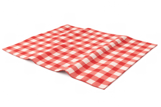 Red and white checkered picnic blanket or tablecloth. Gingham textile pattern on transparent background