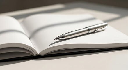 Silver Pen on Open Notebook Writing and Journaling Still Life