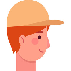 Cartoon Character Head Wearing A Light Orange Baseball Cap With Red Hair And Rosy Cheeks In Profile View Facing Right Against A Transparent White Background
