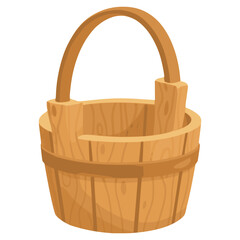 wooden bucket with handle traditional vintage flat color vector illustration template design