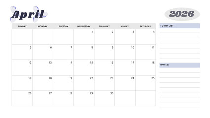 Minimalist Simple 2026 Monthly Calendar -  Minimalist Simple April 2026 Monthly Calendar
