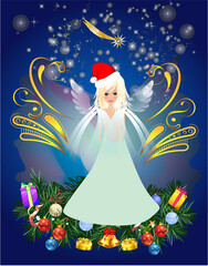 Christmas composition with angel and presents