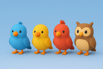 Cute 3D Cartoon Birds and Owl for Kids Education and Learning