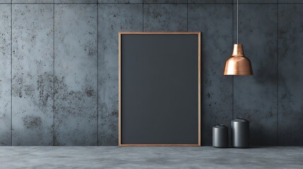 Geometric frame mockup with thin borders on textured black wall