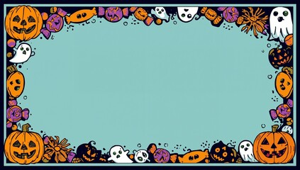 ハロウィンキャンディとオバケのポップフレーム © neneru