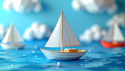 Fototapeta premium Colorful sailboat sailing on the water at sunset abstract illustration