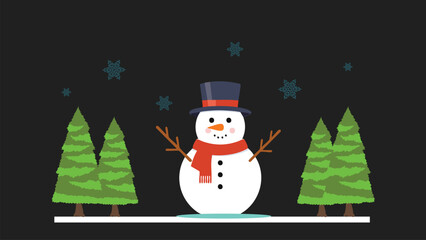 Christmas Snowman Illustration Snowflakes Winter Elements