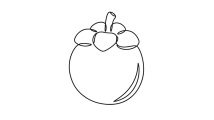 Simple line drawing of a single mangosteen fruit on a white background