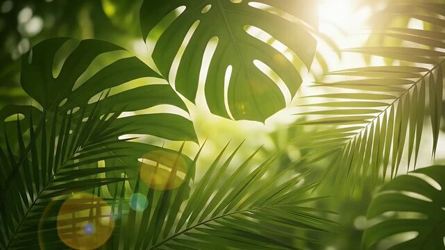Lush Tropical Leaves Swaying in Sunlight - Serene Nature Background Video