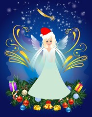 Christmas composition with angel and presents