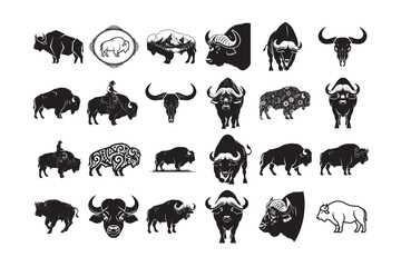 Fototapeta premium .24 Buffalo Silhouette Vector Bundle. Wild Animal SVG.