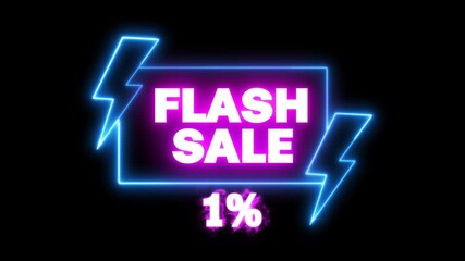 1 % neon sign blinking flash sale discount banner advertisement and marketing video 4k transparent alpha background - Powered by Adobe