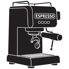 Stylized black silhouette of a modern espresso machine for coffee lovers