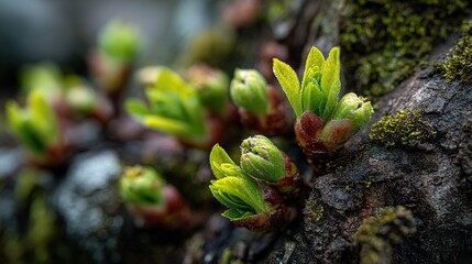Close-Up of Tree Sprouts: The Beginnings of Growth and Renewal in Nature